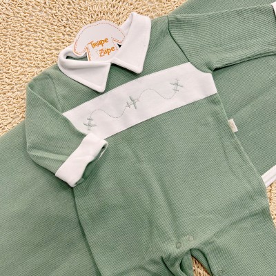 Saída de Maternidade Tricotil (Tricot 100% Algodão) - Verde Aviões 